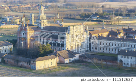 Aerial view of Certosa of Pavia a monastery and complex 111512627
