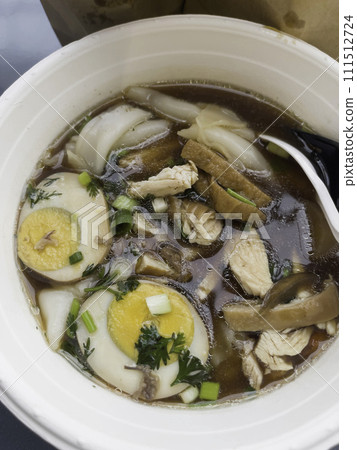 Asian style boiled square pasta soup with pork Asian style boiled square pasta soup with pork 111512724