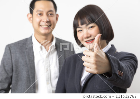 Asians executive businessman and businesswoman smile and standing on white background. 111512762