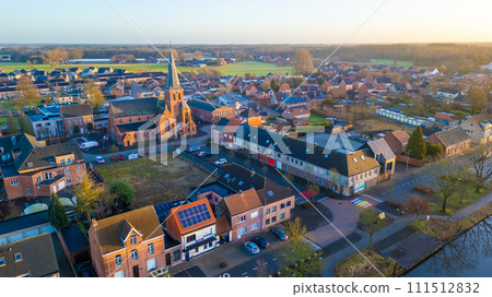 Aerial View of Sint Jozef Church, Rijkevorsel at Dusk 111512832
