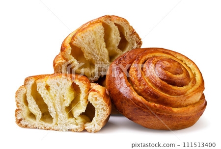 Bun roll and two halves on a white background. Isolated 111513400
