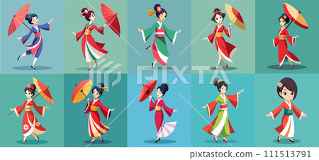 Dancing Woman japan character with kimono Dancing Woman japan character with kimono 111513791