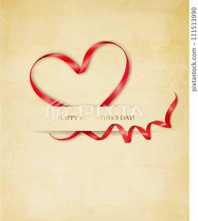 Holiday Vintage Valentine Day Background. Red ribbon the shape of a heart. Vector. Holiday Vintage Valentine Day Background. Red ribbon the shape of a heart. Vector. 111513990