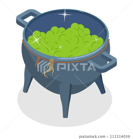 3D Isometric Flat Vector Set of Boiling Cauldrons. Item 3 111514039