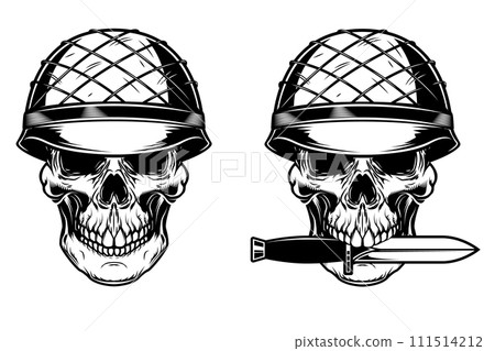 Illustration of soldier skull with knife. Design element for poster, card, banner,emblem, sign. Vector illustration Illustration of soldier skull with knife. Design element for poster, card, banner,emblem, sign. Vector illustration 111514212