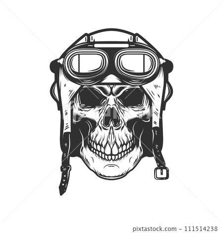 Aviator skull in aviators helmet. Design element for logo, label, sign, emblem. Vector illustration 111514238