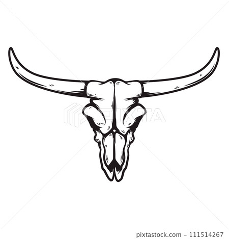 Illustration of buffalo skull in monochrome style. Design element for logo, label, sign, emblem. Vector illustration 111514267
