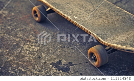 Worn out skateboard on concrete Adjust AI generated image Worn out skateboard on concrete Adjust AI generated image 111514548