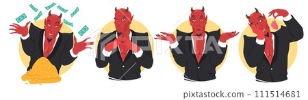 Emotional red devil goat creepy crap creature cartoon character set 111514681