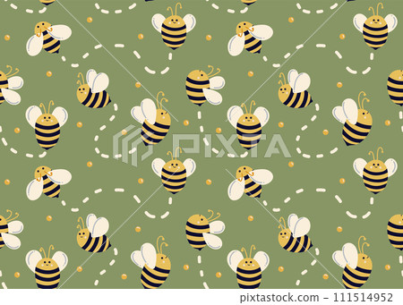 Seamless summer pattern with cute flying bees Seamless summer pattern with cute flying bees 111514952