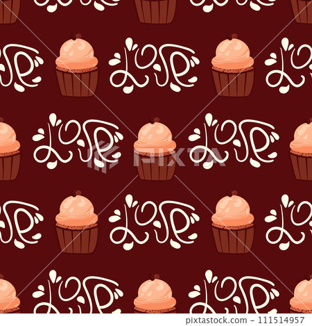 Seamless cute pattern with coffee cupcakes and love 111514957