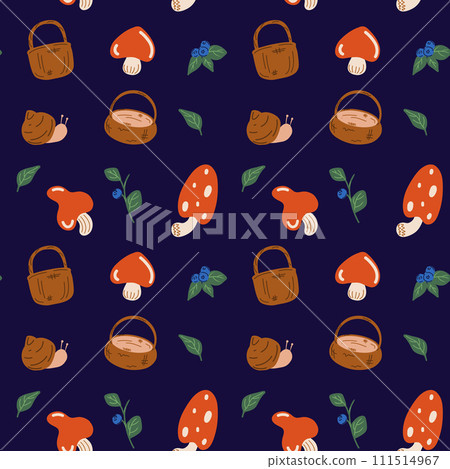 Seamless pattern on the theme of a forest with mushrooms 111514967