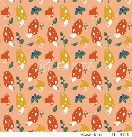 Seamless pattern on the theme of a forest with mushrooms 111514968