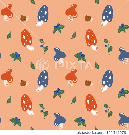 Seamless pattern on the theme of a forest with mushrooms 111514978