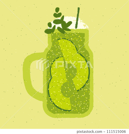 Green cocktail with whipped food, cream and avocado. Smoothie in cup with handle Green cocktail with whipped food, cream and avocado. Smoothie in cup with handle 111515006