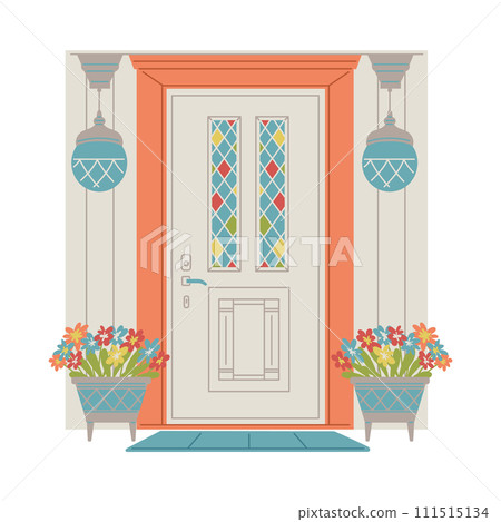 Door with colorful glasses flat style, vector illustration 111515134