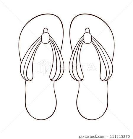 Pair of flip flops in line art style top view. Summer time slippers for man and woman, shoes design for shoes store. Vector illustration isolated on a white background. Pair of flip flops in line art style top view. Summer time slippers for man and woman, shoes design for shoes store. Vector illustration isolated on a white background. 111515270