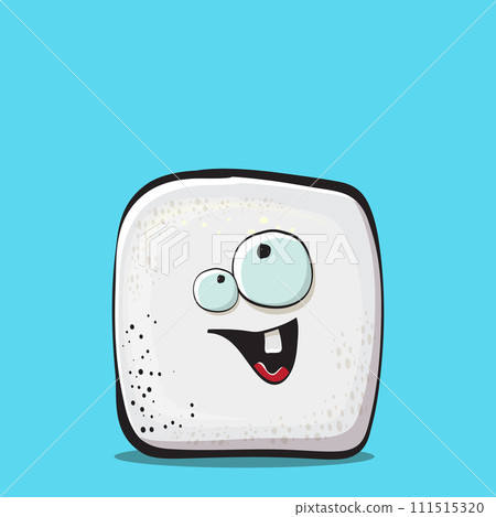 Vector Cartoon sugar cartoon characters isolated on blue background. funky sweet sugar cube character with eyes and mouth. funky food character 111515320