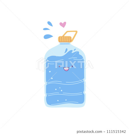 Flat vector water bottle with cute face and splash. 111515342