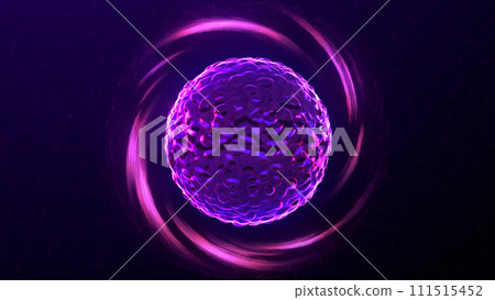 Abstract purple energy round sphere with particles and glowing pink vortex hi-tech digital magic abstract background 111515452