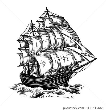 Sailing ship at sea. 111515665