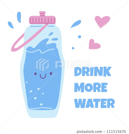 Cute water bottle character and drink more water text flat style 111515670