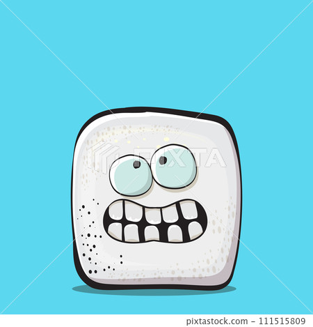 Vector Cartoon sugar cartoon characters isolated on blue background. funky sweet sugar cube character with eyes and mouth. funky food character Vector Cartoon sugar cartoon characters isolated on blue background. funky sweet sugar cube character with eyes and mouth. funky food character 111515809