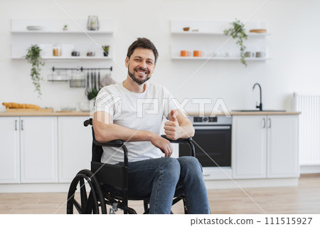 Adult with disability posing in dining room at home 111515927