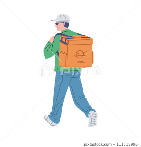 Foot courier with delivery thermal bag wearing cap 111515996
