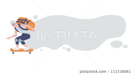 Courier with delivery thermal bag riding skateboard banner template Courier with delivery thermal bag riding skateboard banner template 111516061
