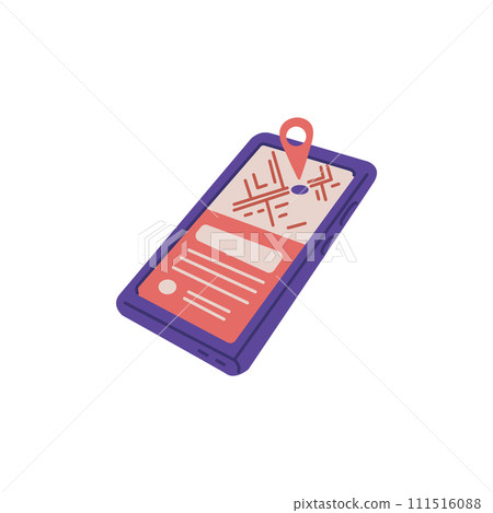 Mobile phone with navigation mark on map, online delivery tracking mobile application, vector gps, geo tag location Mobile phone with navigation mark on map, online delivery tracking mobile application, vector gps, geo tag location 111516088