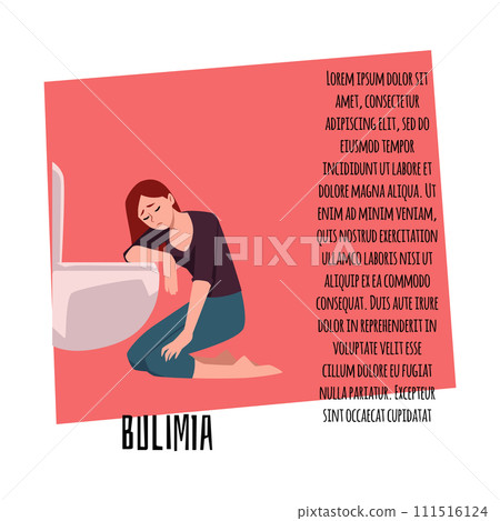Flyer with space for text and a character near the toilet. Eating disorder. 111516124