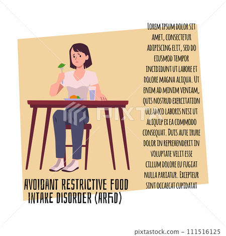 Avoidant restrictive food intake disorder ARFD, woman eating salad with fresh vegetables, anorexia vector poster 111516125
