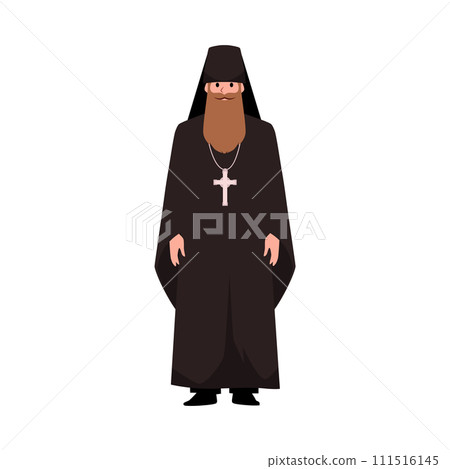 Priest in a black cassock with cross, vector Pastor or Pope standing isolated, Christianity religion, Orthodox prayer Priest in a black cassock with cross, vector Pastor or Pope standing isolated, Christianity religion, Orthodox prayer 111516145