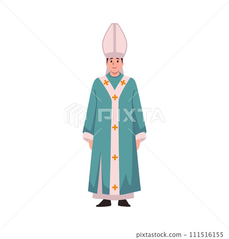 Catholic priest Pope, Catholicism religious clergyman, Vatican pastor prayer leader, vector cartoon religious Bishop Catholic priest Pope, Catholicism religious clergyman, Vatican pastor prayer leader, vector cartoon religious Bishop 111516155