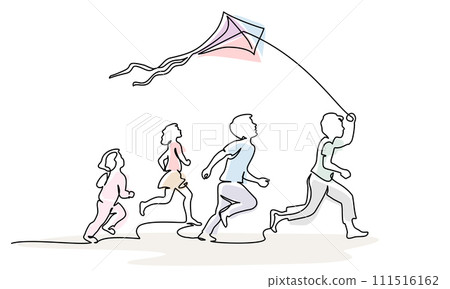 Happy healthy children with kite run together outdoor. Happy healthy children with kite run together outdoor. 111516162