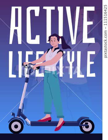 Teenage girl on an e-scooter. Vector flyer with text space. Teenage girl on an e-scooter. Vector flyer with text space. 111516425