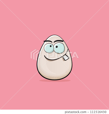 Egg character. Cartoon white egg isolated on pink background. Funky food egg character with eyes and mouth isolated. Vector white egg clip art, emoji, label and sticker Egg character. Cartoon white egg isolated on pink background. Funky food egg character with eyes and mouth isolated. Vector white egg clip art, emoji, label and sticker 111516430
