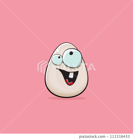 Egg character. Cartoon white egg isolated on pink background. Funky food egg character with eyes and mouth isolated. Vector white egg clip art, emoji, label and sticker Egg character. Cartoon white egg isolated on pink background. Funky food egg character with eyes and mouth isolated. Vector white egg clip art, emoji, label and sticker 111516433