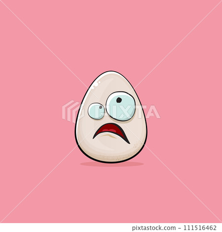 Egg character. Cartoon white egg isolated on pink background. Funky food egg character with eyes and mouth isolated. Vector white egg clip art, emoji, label and sticker Egg character. Cartoon white egg isolated on pink background. Funky food egg character with eyes and mouth isolated. Vector white egg clip art, emoji, label and sticker 111516462