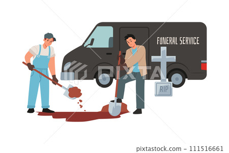 Funeral service, vector illustration isolated on white, flat cartoon. Funeral service, vector illustration isolated on white, flat cartoon. 111516661
