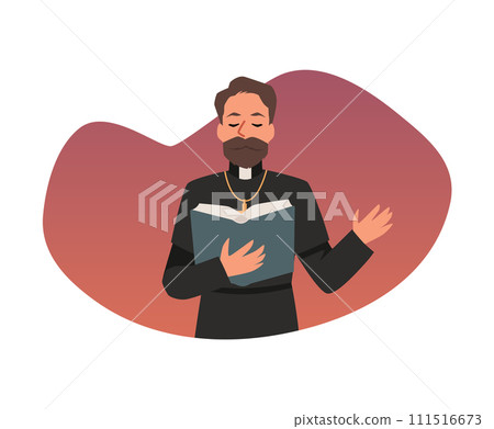 Catholic or Baptist preacher character, flat vector illustration isolated. 111516673