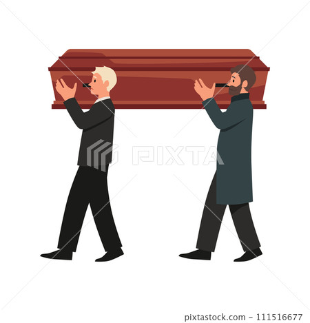Ritual service men carry the coffin, burial ceremony procession, funeral, mourning tradition vector illustration 111516677