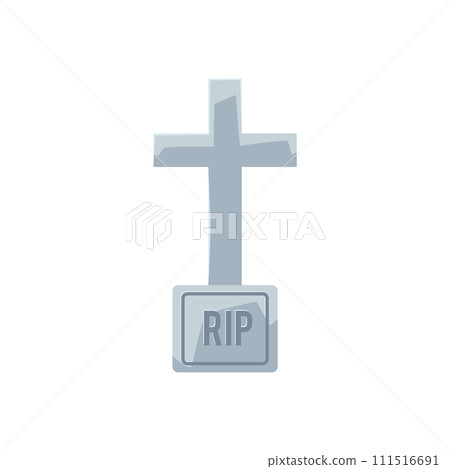 Grave cross, vector illustration isolated on white background, flat cartoon. 111516691