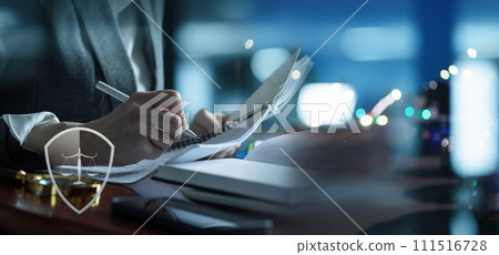 Lawyer working in a modern office with documentation. Lawyer working in a modern office with documentation. 111516728
