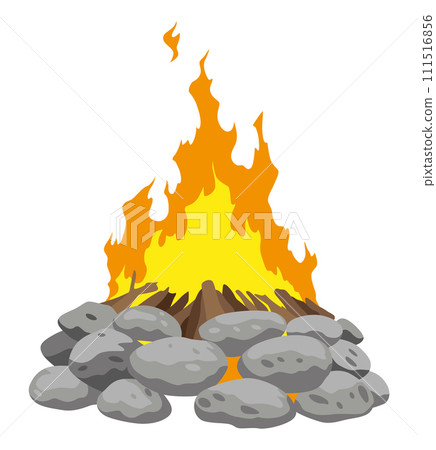 Fireplace campfire type. Burning wood, travel and adventure symbol. Vector bonfire or woodfire in cartoon flat style. Tourist bonfires in stack Fireplace campfire type. Burning wood, travel and adventure symbol. Vector bonfire or woodfire in cartoon flat style. Tourist bonfires in stack 111516856