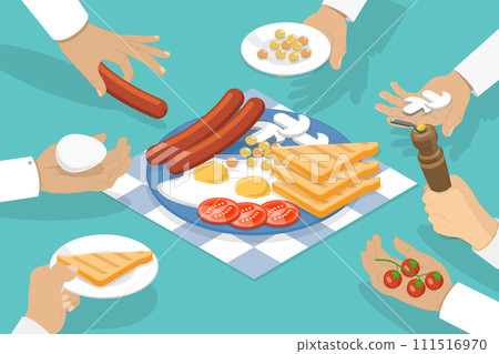 3D Isometric Flat Vector Illustration of Breakfast Plate 111516970