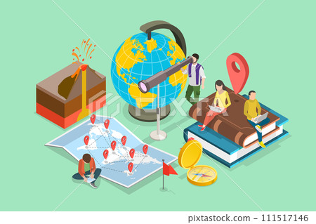 3D Isometric Flat Vector Illustration of Geography School Subject 111517146