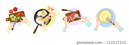 Hands Preparing and Cooking Food Above View Vector Set 111517172