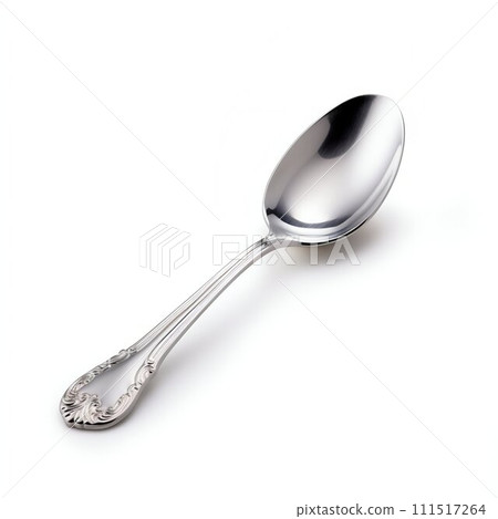 Sleek Simplicity: Metal Silver Spoon Isolated on White Background. Generative ai Sleek Simplicity: Metal Silver Spoon Isolated on White Background. Generative ai 111517264